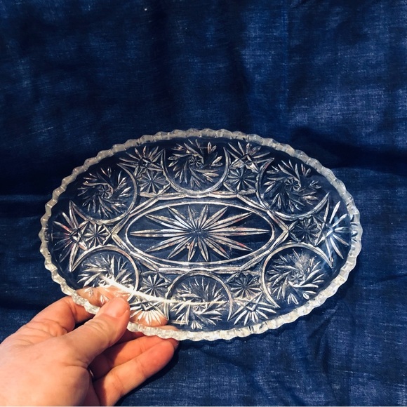 Intricate American Brilliant cut crystal platter, pinwheel design , sawtooth - Picture 6 of 7